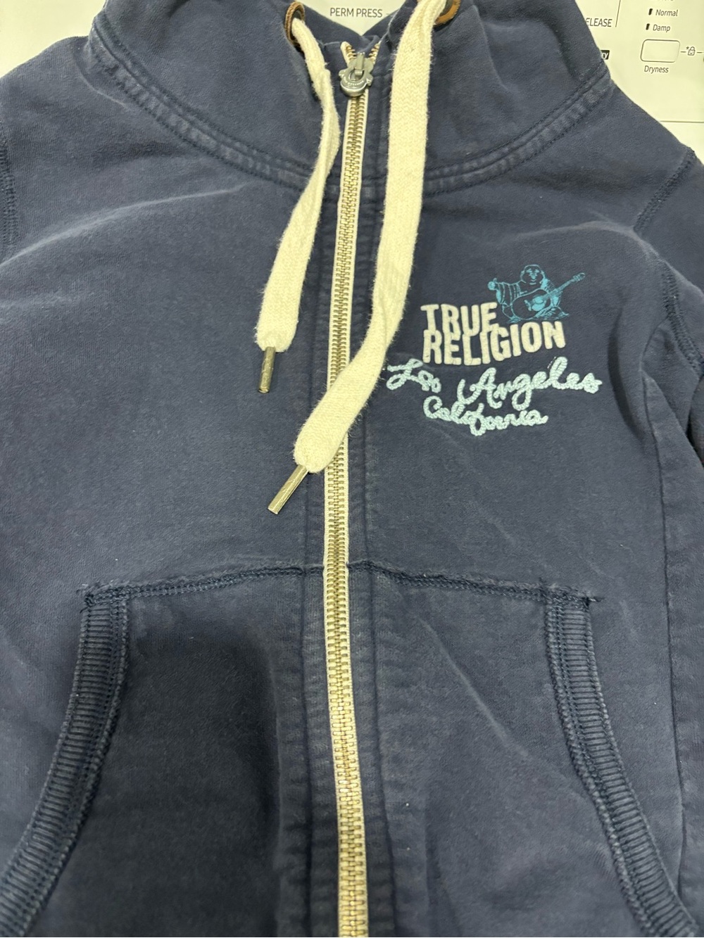True Religion Kids Navy Zip-Up Hoodie with Light Blue Logo